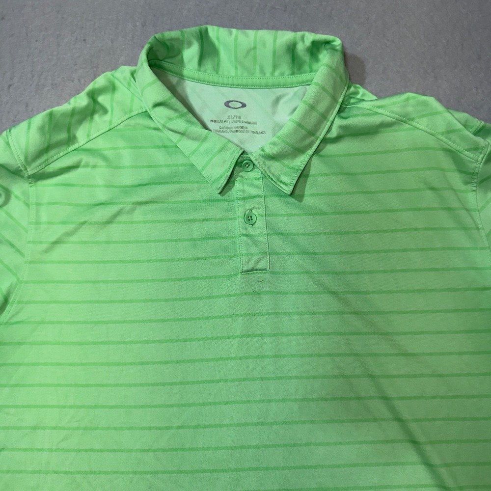 Oakley Golf Polo Shirt Mens‎ XL Tall Green Stripe Performance Dry Fit